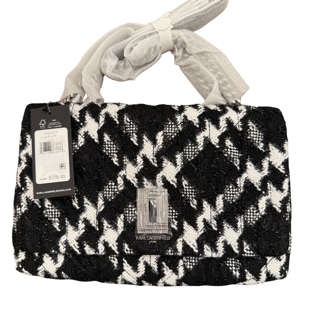 Karl Lagerfeld Paris Lafayette Black and White Tweed Crossbody Bag NWT - Picture 3 of 10